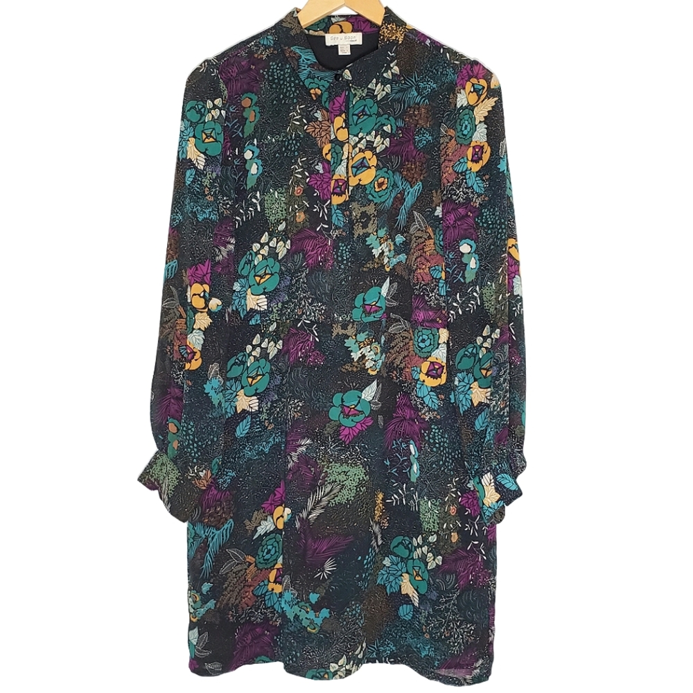VGUC See U Soon Secret Garden Enchanted Green Button-Up Long Sleeves Dress Sz L